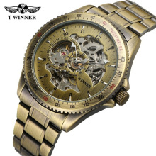 T-WINNER recém-chegado ouro retro relógio de bronze masculino pulseira de aço inoxidável sem desbotamento relógio de quartzo movimento de alta qualidade em relógio de pulso